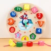 Wooden Teaching Clock Wooden Shape Color Sorting Clock Number Blocks Puzzles